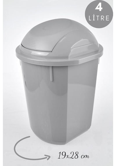 Yuvarlak Çöp Kovası, Oynar Kapaklı Gri Çöp Kovası, Kapaklı Yuvarlak Çöp Kovası 4 Litre 19x28 Cm