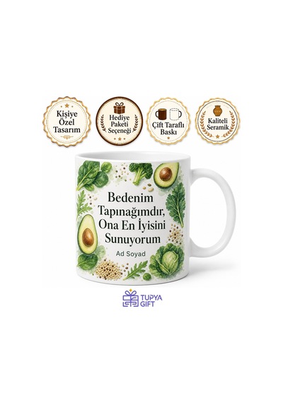 Glutensiz Yaşam Sağlıklı Beden Fit Yaşam Özel Tasarım Seramik Kupa Bardak Hediye Beyaz / Çok Renkli