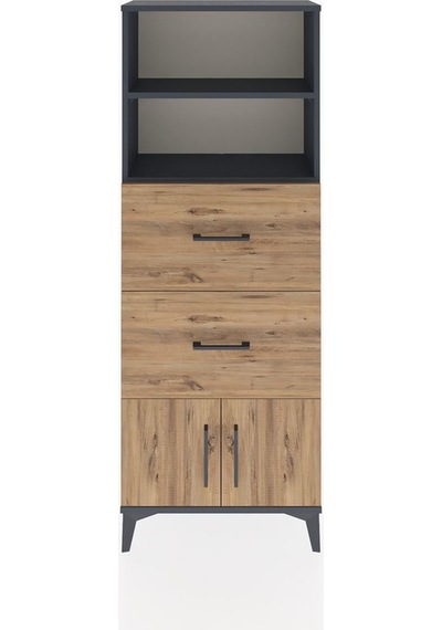 Arges Dolap 2 Raflı 2 Çekmeceli 2 Kapaklı 60x30x163 Antrasit-çam Antrasit