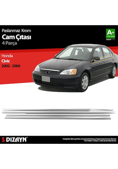 S-Dizayn Honda Civic Krom Cam Çıtası 4 Prç 2002-2006