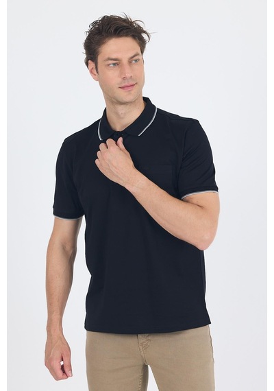 Kısa Kol Düz Suprem Polo Yaka Cepli %100 Pamuk Comfort Fit Tişört 1011250189 Siyah