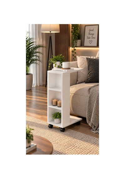 Anka Yan Sehpa Koltuk Yanı Tekerlekli C Sehpa Beyaz - 906878472 Beyaz