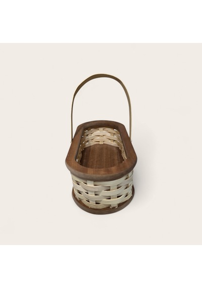El İşçiliği Ahşap Örgü Sepet Oval, Saplı Orta Boy 27 X 14 X 9 Cm Ahşap&ceviz Renk Ahşap - Ceviz