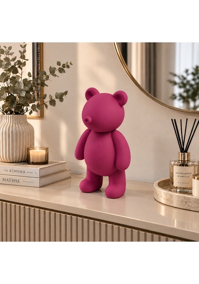 Dekoratif Ayı Biblo 24 Cm 3d Baskı Pembe Mor Vişne Modern Ev Dekoru Bordo