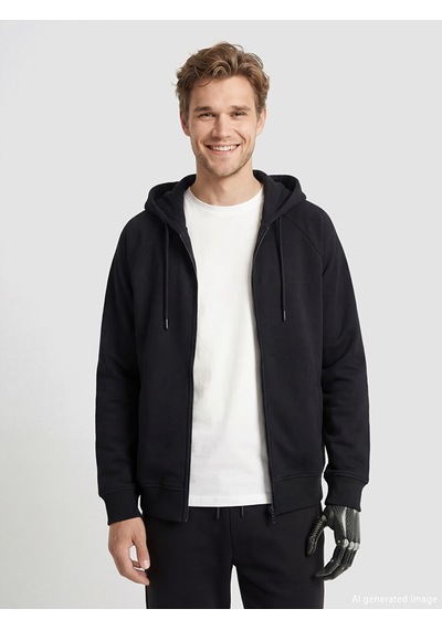 Lcw Limitless Siyah Kolay Giyilebilir Kolları Çıtçıtlı Erkek Fermuarlı Sweatshirt