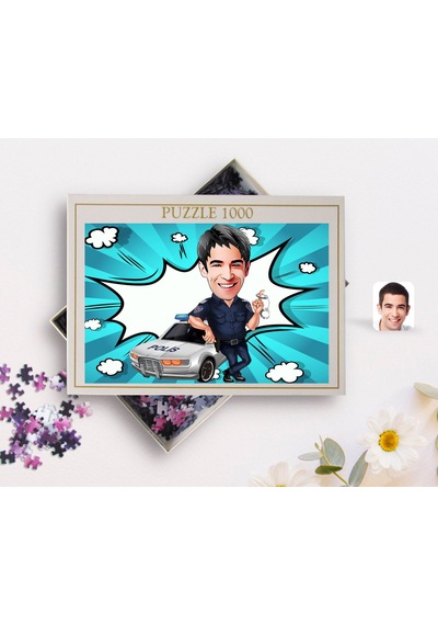 Bk Gift Kişiye Özel Erkek Polis Karikatürlü 1000 Parça Profesyonel Puzzle-2