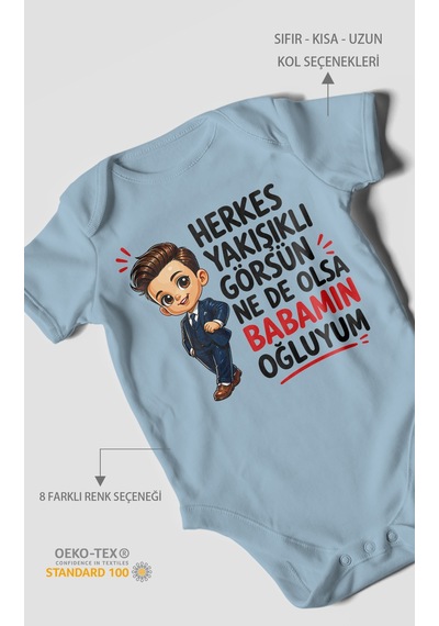 Morivokids Babaya Özel Kısa Kollu Bebek Body %100 Pamuk Zbn179-kk Bebe Mavisi