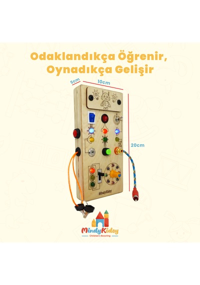 Çocuklar İçin Eğitici Ahşap Montessori Işıklı Oyun Panosu - Zeka Geliştirici Oyuncak