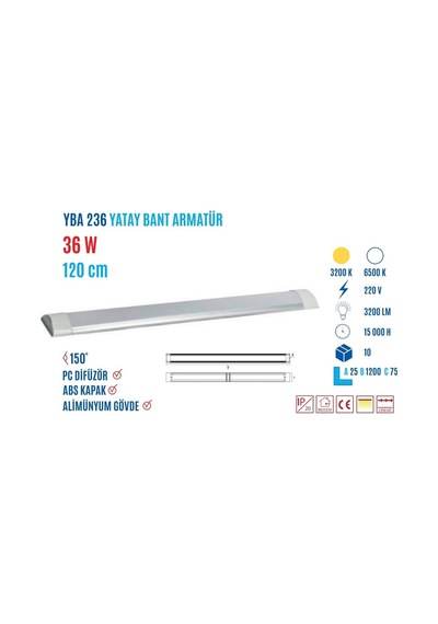 Ycl Yba-236G 36W 120Cm Günışığı Yatay Bant Armatür Beyaz
