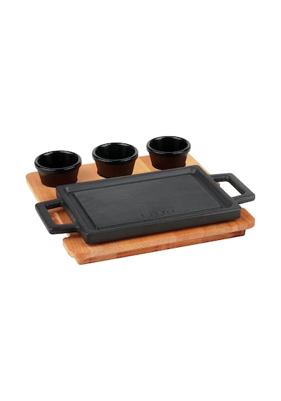 Lava Döküm Dikdörtgen Hot Plate. Ahşap Altlıklı. Ölçü 22x15CM.