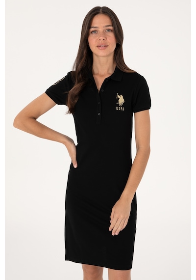 U.S. Polo Assn. Kadın Siyah Polo Yaka Mini Boy Örme Elbise 50297457-VR046