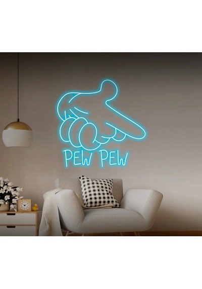 Pew Pew Yazılı Ve Şekilli Neon Tabela Turkuaz