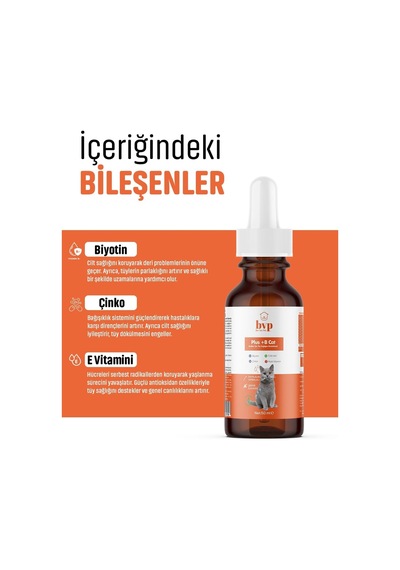 Ber Vet Pet Kedi Tüy Dökülme Önleyici Multivitamin Damla, Tüy Bakımı, 50ml