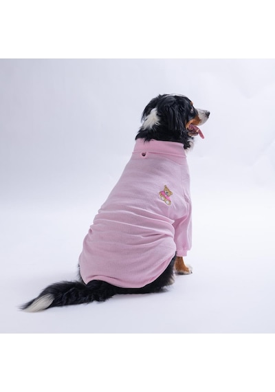 Pembe Teddywood Orta-büyük Irk İçin Ayıcık Nakışlı Esnek Sıcak Tutan Köpek Sweati Köpek Kıyafeti