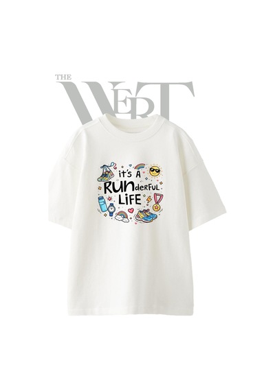 Thewert Running Gear Tasarım Baskılı Ünisex Beyaz Oversize T-shirt