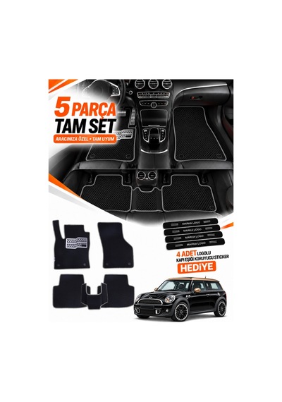 Mini Cooper-clubman-r55 2007-2014 Uyumlu Eva Oto Paspas Metal Topukluklu Havuzlu Siyah-gri