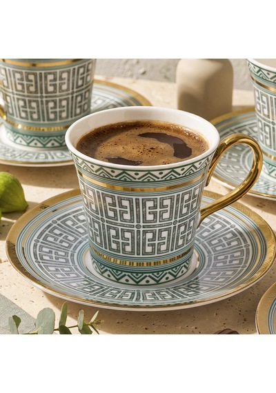 Aryıldız Kingham 12 Parça 6 Kişilik Kahve Fincan Takımı Yeşil 90 Ml Çok Renkli