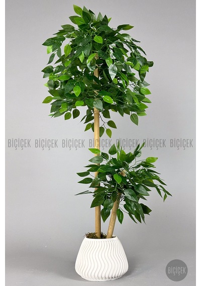 Yapay Benjamin Ağacı 140cm Spiral Saksıda Leylek Model Beyaz