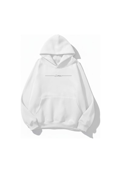 Uyguntarz Unisex Yumuşak Dokulu Grateful Baskılı Tasarım Oversize 3 İplik Hoodie Sweatshirt beyaz