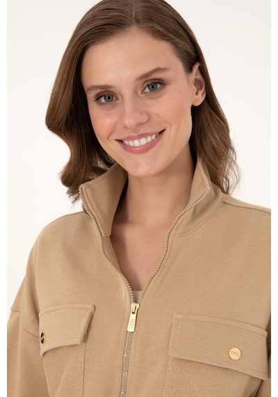 U.S. Polo Assn. Kadın Kum Fermuarlı Dik Yaka Sweatshirt 50299001-VR085