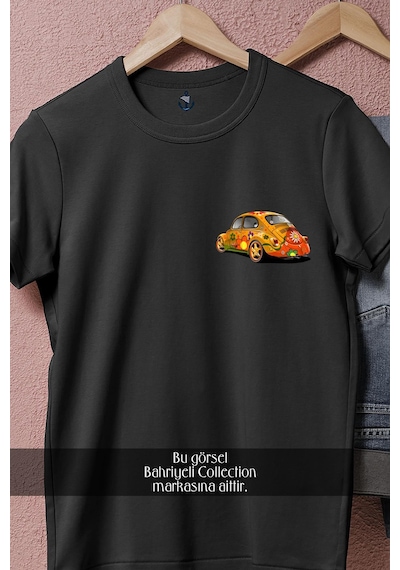 Oversize Vw Volkswagen Vosvos Cep Tasarımlı Unisex T-shirt Siyah