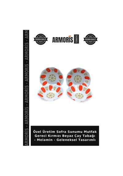 Özel Üretim Sofra Sunumu Mutfak Gereci Kırmızı Beyaz Çay Tabağı - Melamin - Geleneksel Tasarımlı Çok Renkli