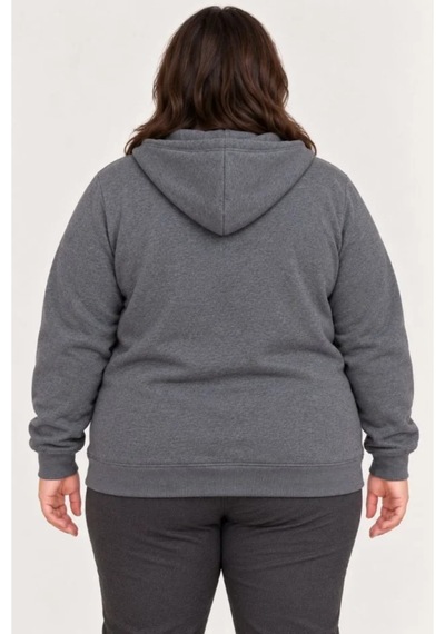 Butik İstanbul Battal Büyük Beden Üç İplik İçi Şardonlu Kapüşonlu Tam Fermuarlı Kışlık Sweatshirt - Füme