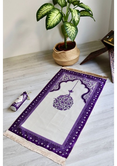 Mihrap Desenli İpek Dokulu Keseli Seccade S1029 Mor Renk Mor