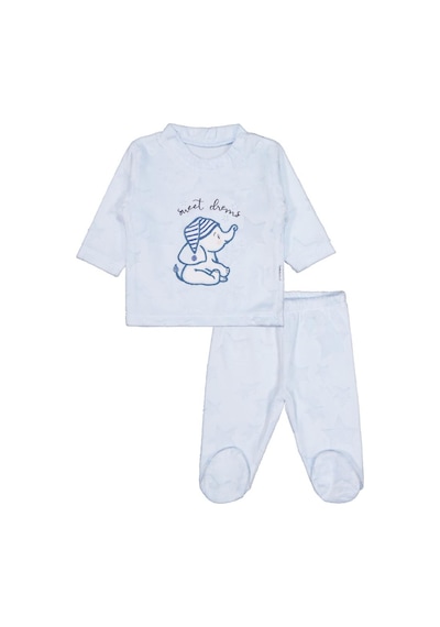 Albimini Minidamla Filli Nakış Patikli 2li 1-6 Ay Pijama Takımı - Mavi