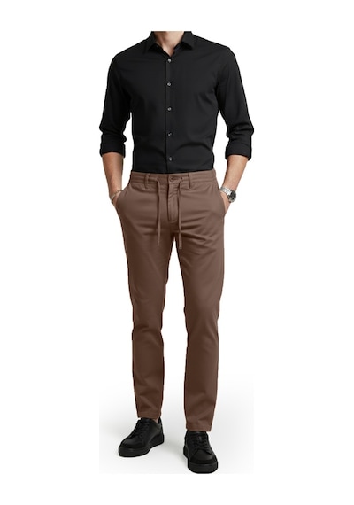 Deepsea Kahve Esnek Kumaş Slim Fit Beli Lastikli Günlük Spor Pantolon 2601070 Kahve