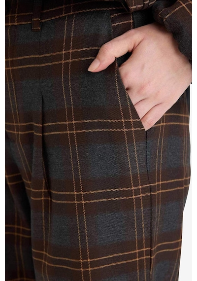 Defacto Wide Leg Çift Cepli Normal Bel Düz Paça Kareli Pantolon G8259ax25wnbn267 Kahve-bn267