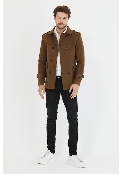 Mero Life Erkek Taba Kemerli Kaşe Kaban Trenç Model Taba