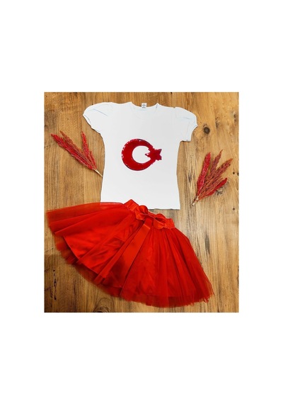 Çlm Store Kız Çocuk Gösteri Etekli Takım 23 Nisan 29 Ekim Beyaz Beyaz
