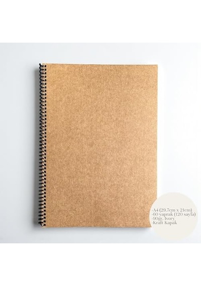 Fark Tanıtım Çizgili Spiralli Not Defteri, A4 Boyut 21x29,7 Cm , 60 Yaprak, 90gr. Ivory Kağıt, Ofis İçin İdeal Kahverengi Kapak Açık Gri