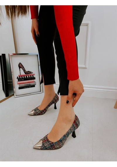 Ervanın Butiği Siyah Altın (Tress) Maskelet Detay Kadın Stiletto Siyah