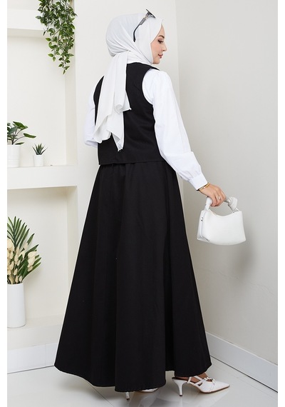 Bestenur İkili Gabardin Yelek Etek Takım 1400 - Siyah Siyah