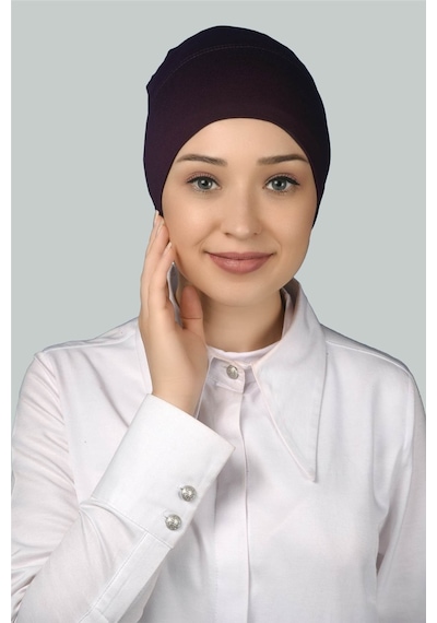 Altobeh Hazır Pratik Geçmeli Uzun Boru Tesettür Bonesi - Mürdüm