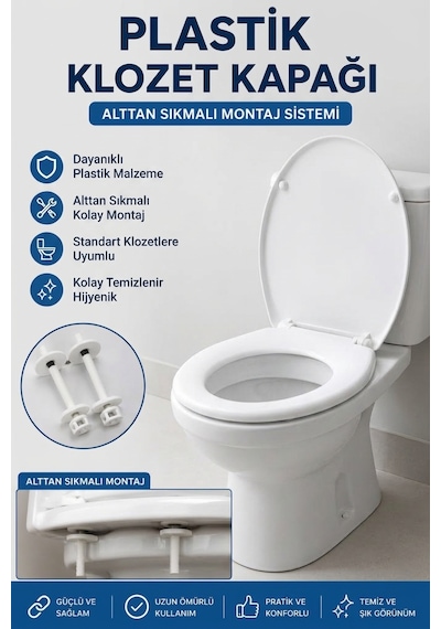 Oval Klozet Kapağı Plastik Alttan Sıkmalı Standart Model Beyaz