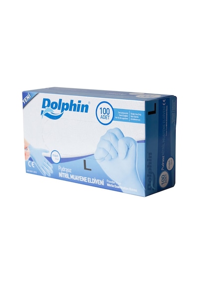 Dolphin Pudrasız Nitril Eldiven Mavi L 100'lü