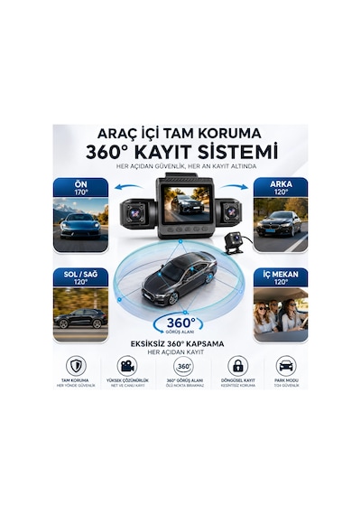 Sy 9720 4 Kameralı Full Hd 1080p Wifi Araç İçi Kamera Seti