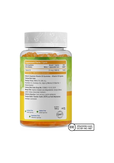 Natures Supreme Vitamin D3 Gummies 60 Çiğnenebilir Form Portakal