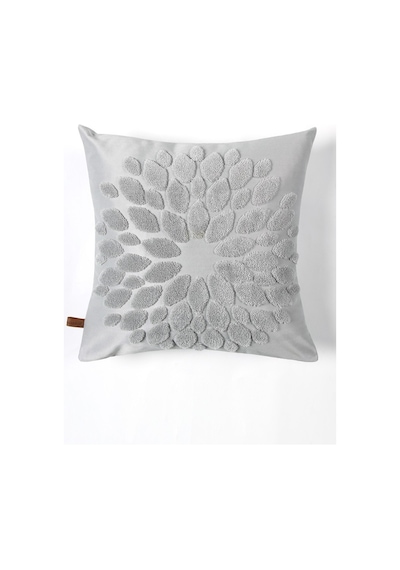 Bohem Özel Tasarım Punch Panç Desen Kare Dekoratif Kırlent Kılıfı 43x43 cm Flower Gri