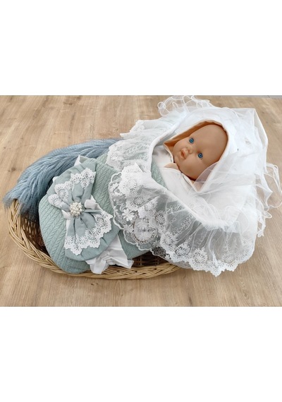 Triko Örg Haki Bebek Kundağı Unisex Bebek Dış Kundak Battaniyesi Hastane Çıkışı Kundak Battaniye Mint