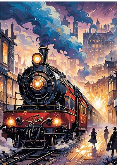Eski Buharlı Tren Desenli Mdf Tablo 35cm X50cm