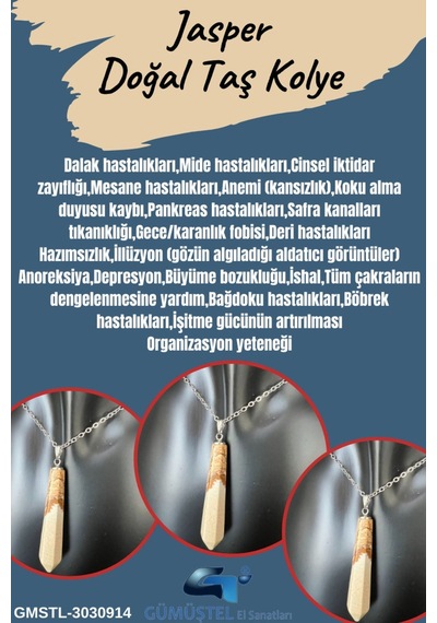 Sertifikalı Jasper Doğal Taş Pandül Kolye Zincir Çok REnkli