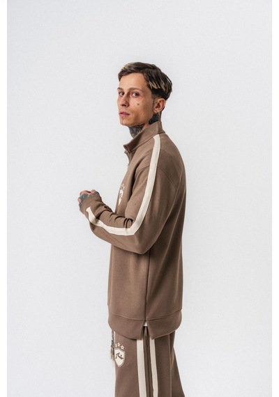 Respire Erkek Şerit Detaylı Yarım Fermuarlı Modal Sweatshirt Vizon