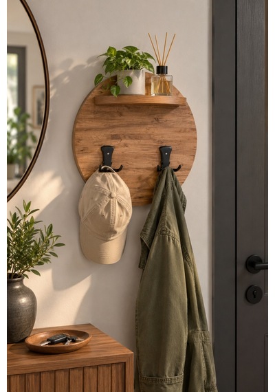 Sulorahome Ceviz Desenli Duvar Askılığı Ve Mini Raf Ünitesi
