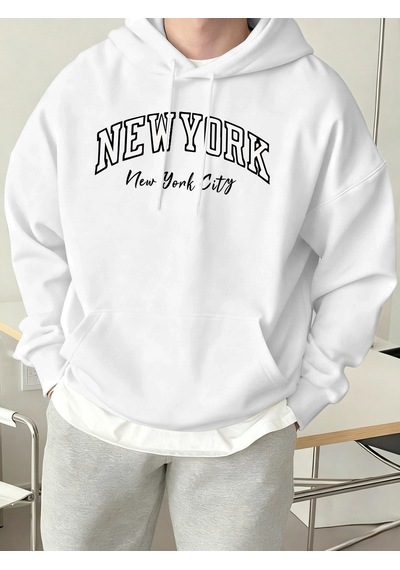 Startmore Tarzsokak New York City Letter Creativity Baskılı Erkek Günlük Kazak Sokak Sporları Kapüşonlular Sonbah Beyaz