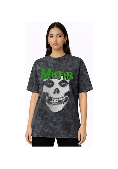 Misfits Rock Metal Müzik Grubu Baskılı Unisex Oversize Vintage Yı Siyah