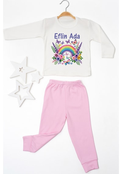 Pia Baby İsme Özel Kız Çocuk 2 Adet Pijama Takımı %100 Pamuk Penye İsim Baskılı Kişiye Özel Kreş Pijaması Hediye Seti 10454p15pi Krem